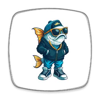 Fish Cool Cartoon Character Kawaii Clipart - Square fridge magnet - white - Front