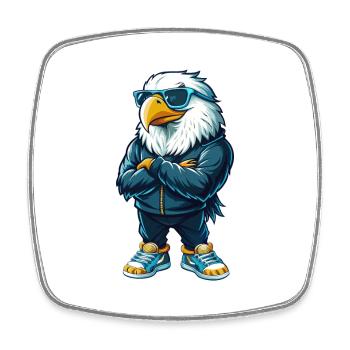 Eagle Cool Cartoon Character Kawaii Clipart - Square fridge magnet - white - Front