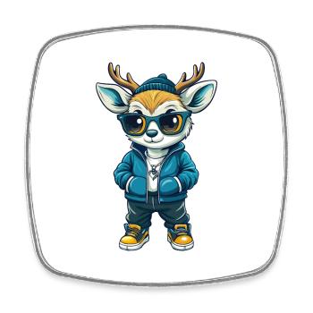 Deer Cool Cartoon Character Kawaii Clipart - Square fridge magnet - white - Front