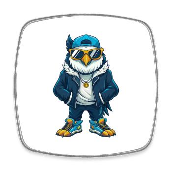 Falke Coole Zeichentrickfigur Kawaii Clipart - Viereckiger Kühlschrankmagnet - Weiß - Vorne