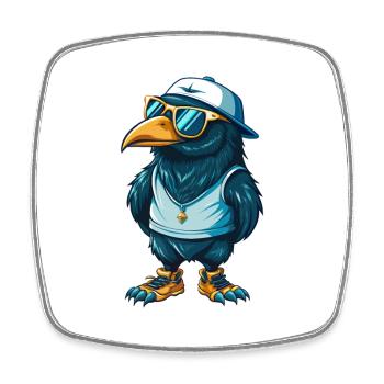 Crow Cool Cartoon Character Kawaii Clipart - Square fridge magnet - white - Front
