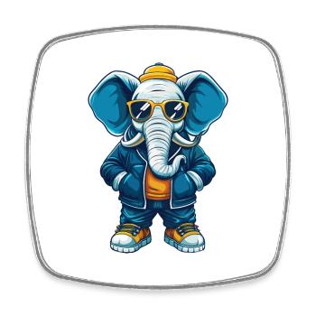 éléphant cool personnage de dessin animé Kawaii Clipart - Magnet carré - blanc - Devant
