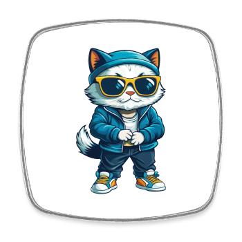 Cat Cool Cartoon Character Kawaii Clipart - Square fridge magnet - white - Front