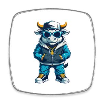 Bull Cool Cartoon Character Kawaii Clipart - Square fridge magnet - white - Front