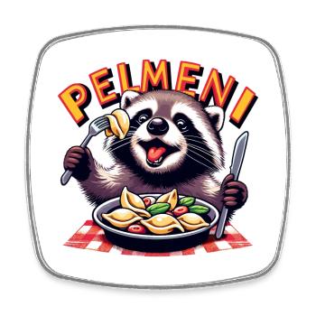 Pelmeni Raccoon Cute Gift - Square fridge magnet - white - Front