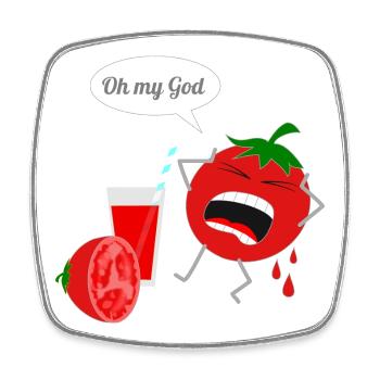 Humorvoller Tomaten Charakter mit Drink - Viereckiger Kühlschrankmagnet - Weiß - Vorne