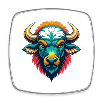 Buffalo Cute Kawaii Cartoon Clipart Animal Face - Square fridge magnet - white - Front