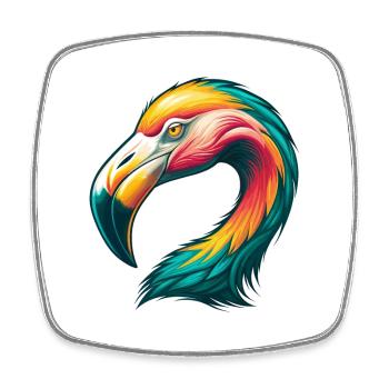 Flamingo Niedliches Kawaii Cartoon Clipart Tier Gesicht - Viereckiger Kühlschrankmagnet - Weiß - Vorne