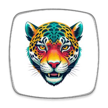 léopard mignon kawaii dessin animé clipart visage d’animal - Magnet carré - blanc - Devant