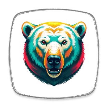 ours polaire mignon kawaii dessin animé clipart visage d’animal - Magnet carré - blanc - Devant