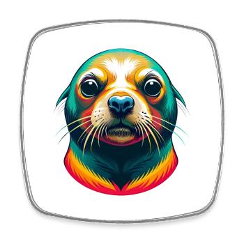 Siegel Niedliches Kawaii Cartoon Clipart Tier Gesicht - Viereckiger Kühlschrankmagnet - Weiß - Vorne