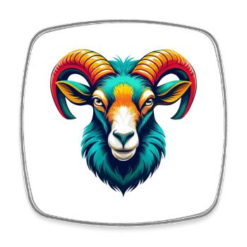 Ram Cute Kawaii Cartoon Clipart Animal Face - Square fridge magnet - white - Front