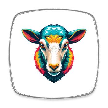 Sheep Cute Kawaii Cartoon Clipart Animal Face - Square fridge magnet - white - Front