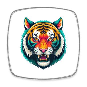 Tiger Niedlich Kawaii Cartoon Clipart Tier Gesicht - Viereckiger Kühlschrankmagnet - Weiß - Vorne