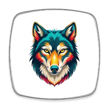 Wolf Cute Kawaii Cartoon Clipart Animal Face - Square fridge magnet - white - Front