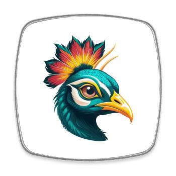 Pfau Niedliches Kawaii Cartoon Clipart Tier Gesicht - Viereckiger Kühlschrankmagnet - Weiß - Vorne