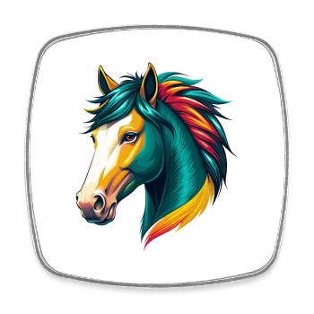 Pferd Niedlich Kawaii Cartoon Clipart Tier Gesicht - Viereckiger Kühlschrankmagnet - Weiß - Vorne