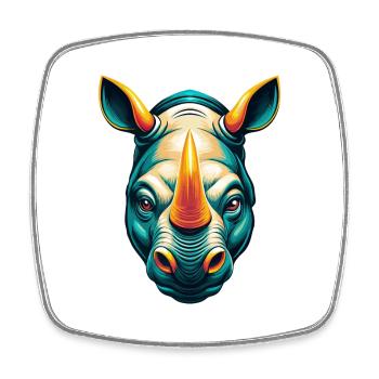 rhinocéros mignon kawaii dessin animé clipart visage d’animal - Magnet carré - blanc - Devant
