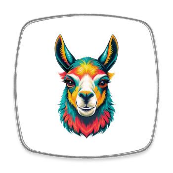 lama mignon kawaii dessin animé clipart visage d’animal - Magnet carré - blanc - Devant