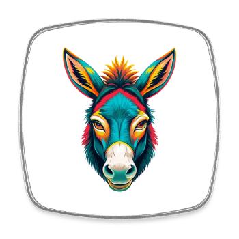 âne mignon kawaii dessin animé clipart visage d’animal - Magnet carré - blanc - Devant
