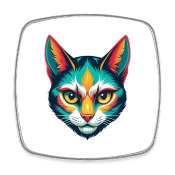 Katze Niedlich Kawaii Cartoon Clipart Tier Gesicht - Viereckiger Kühlschrankmagnet - Weiß - Vorne