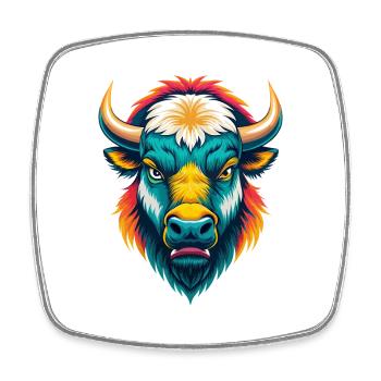 Bison mignon kawaii dessin animé Clipart visage d’animal - Magnet carré - blanc - Devant