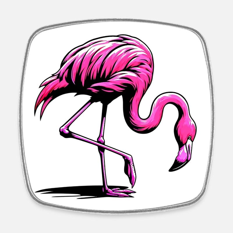 Flamingo - Viereckiger Kühlschrankmagnet - Weiß