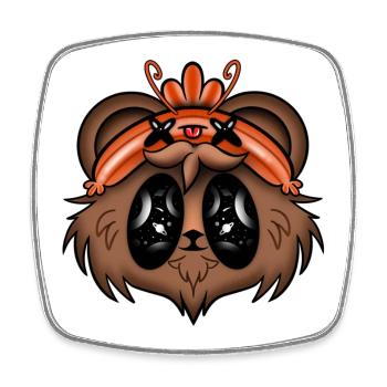 Der Bär mit der Garnelenkappe - Viereckiger Kühlschrankmagnet - Weiß - Vorne