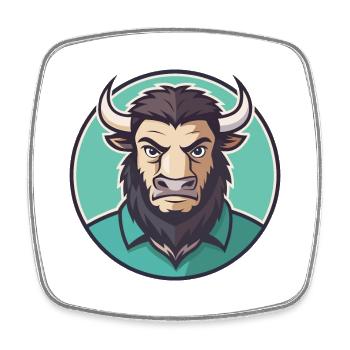 Bison Kawaii Cartoon Character Animal Pet Face - Square fridge magnet - white - Front
