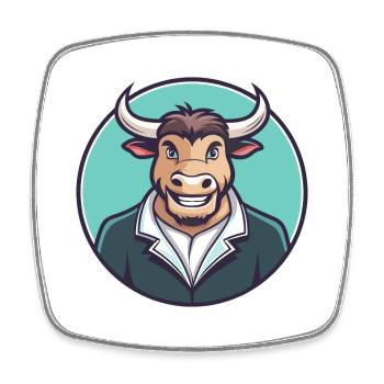 Bull Kawaii Dessin animé Personnage Animal Animal Visage - Magnet carré - blanc - Devant