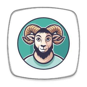 Ram Kawaii Cartoon Character Animal Pet Face - Square fridge magnet - white - Front
