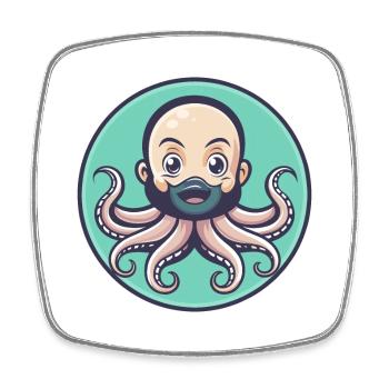Octopus Kawaii Cartoon Character Animal Pet Face - Square fridge magnet - white - Front