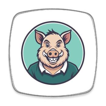 Sanglier Kawaii Dessin animé Personnage Animal Animal Visage - Magnet carré - blanc - Devant