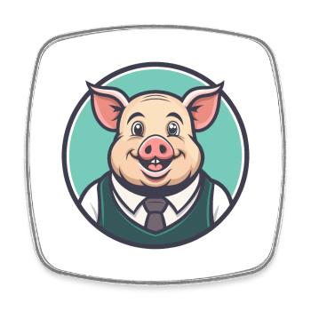 Cochon Kawaii Dessin animé Personnage Animal Animal Visage - Magnet carré - blanc - Devant