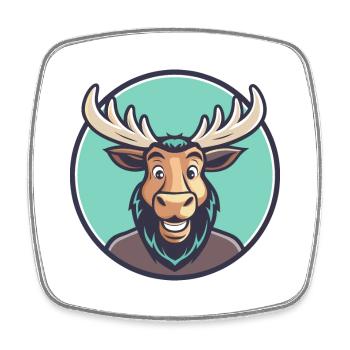 Moose Kawaii Cartoon Character Animal Pet Face - Square fridge magnet - white - Front