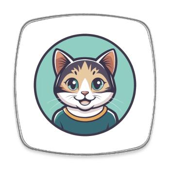 Cat Kawaii Cartoon Character Animal Pet Face - Square fridge magnet - white - Front
