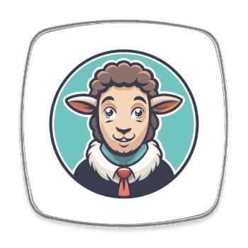 Sheep Kawaii Cartoon Character Animal Pet Face - Square fridge magnet - white - Front