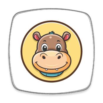 Nilpferd Kawaii Cartoon Figur Tier Haustier Gesicht - Viereckiger Kühlschrankmagnet - Weiß - Vorne