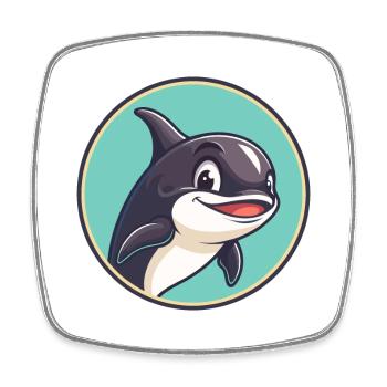 Orca Kawaii Dessin animé Personnage Animal Animal Visage - Magnet carré - blanc - Devant