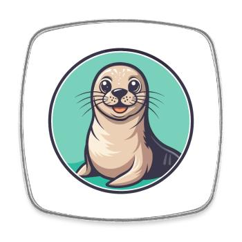 Seal Kawaii Cartoon Character Animal Pet Face - Square fridge magnet - white - Front