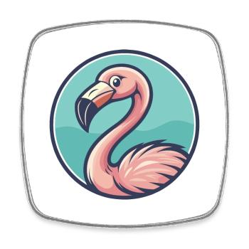 Flamingo Kawaii Cartoon Character Animal Pet Face - Square fridge magnet - white - Front