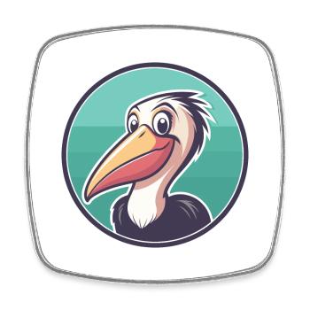 Pelikan Kawaii Cartoon Figur Tier Haustier Gesicht - Viereckiger Kühlschrankmagnet - Weiß - Vorne