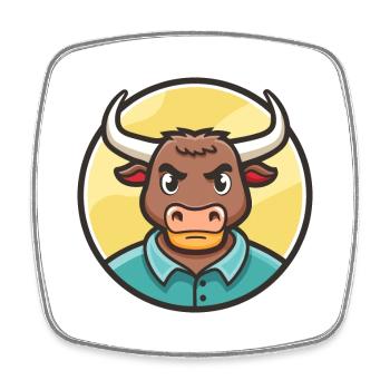 Bull Kawaii Dessin animé Personnage Animal Animal Visage - Magnet carré - blanc - Devant