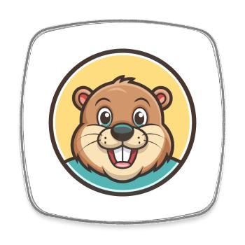 Castor Kawaii Dessin animé Personnage Animal Visage D’animal - Magnet carré - blanc - Devant