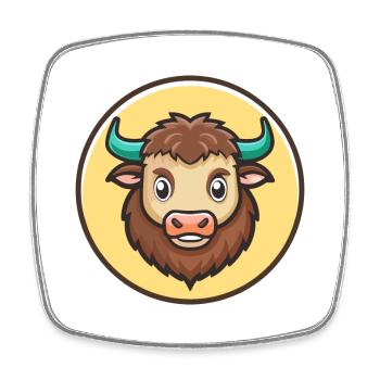Buffalo Kawaii Cartoon Character Animal Pet Face - Square fridge magnet - white - Front