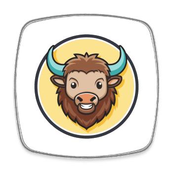 Bison Kawaii Cartoon Character Animal Pet Face - Square fridge magnet - white - Front