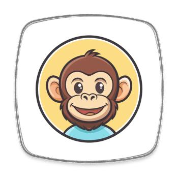 Monkey Kawaii Cartoon Character Animal Pet Face - Square fridge magnet - white - Front