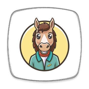 Pferd Kawaii Cartoon Figur Tier Haustier Gesicht - Viereckiger Kühlschrankmagnet - Weiß - Vorne