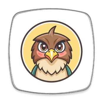 Hawk Kawaii Dessin animé Personnage Animal Animal Visage - Magnet carré - blanc - Devant