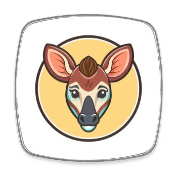 Okapi Kawaii Dessin animé Personnage Animal Animal Visage - Magnet carré - blanc - Devant